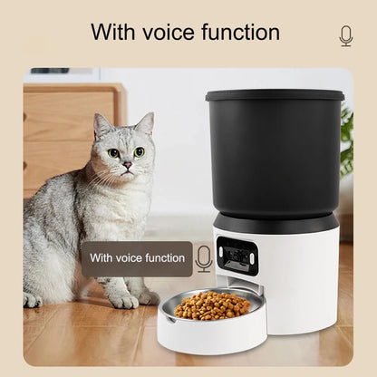 4L Pet Feeder Button WiFi Camera Automatic Cat Feeder Smart Dog Food Dispenser WiFi Timing Video Stainless Steel Feeding Bowl