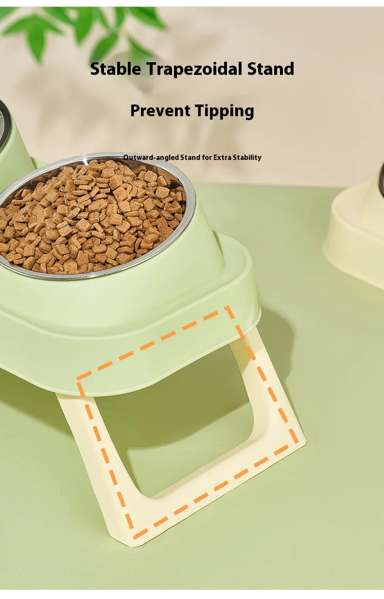 Stainless Steel Foldable Pet Bowl Double Dish - Elevated Feeder with Neck Support Anti-Tip Design for Cats Dogs