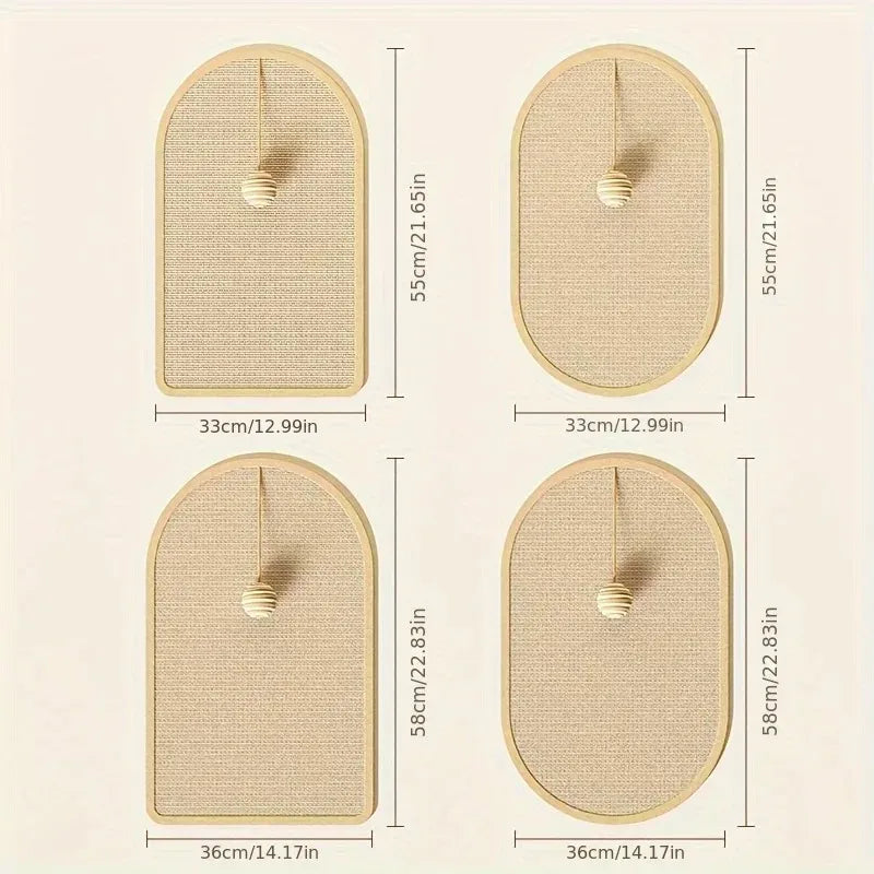 Large Sisal Cat Activity Station Scratching Post Pad Washable with Hanging Ball Toy Fun Play Self Adhesive Wall Mount Panel