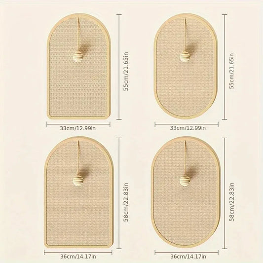 Large Sisal Cat Activity Station Scratching Post Pad Washable with Hanging Ball Toy Fun Play Self Adhesive Wall Mount Panel