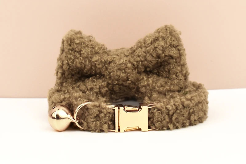Autumn and winter Teddy fur cat collar bell accessories Kitten neck accessories can be customized laser lettering