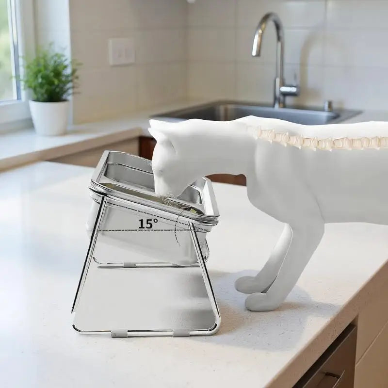 Cat Bowl Cat Food Bowl Stainless Steel Double Bowl Anti-Tip Pet Bowl Cat Eating Bowl Drinking Bowl Grain Bowl Dog Bowl