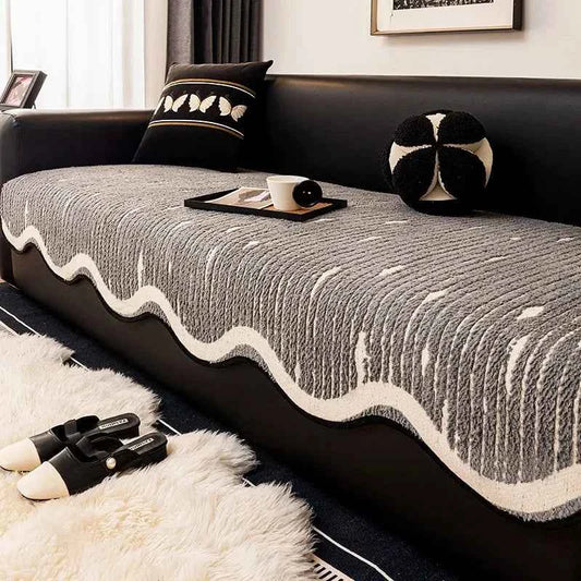 Nordic Striped Plush Sofa Cover Irregular Non-slip Corner Sofa Seat Cover Winter Warm Sofa Protector Towel for Living Room Decor