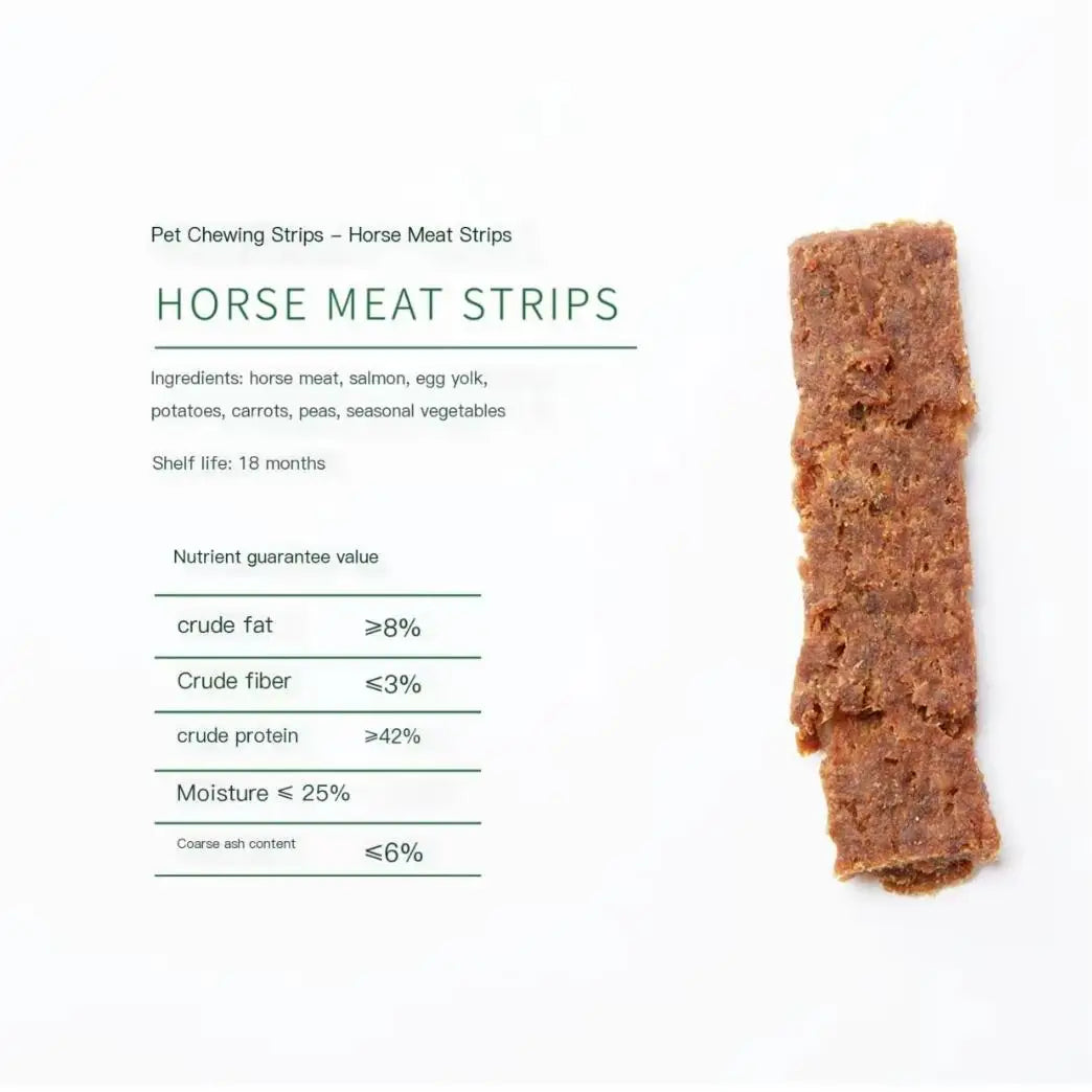 SHOUOK air-dried HORSE MEAT STRIPS for Dogs with 92%meat content;100%nature;NO antibiotics;No Grains;