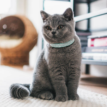 Soft Pink Suede Leather Cat Collar - Bling Rhinestone Design with Bell, Safety Breakaway & Adjustable XS/S for Cats & Puppies