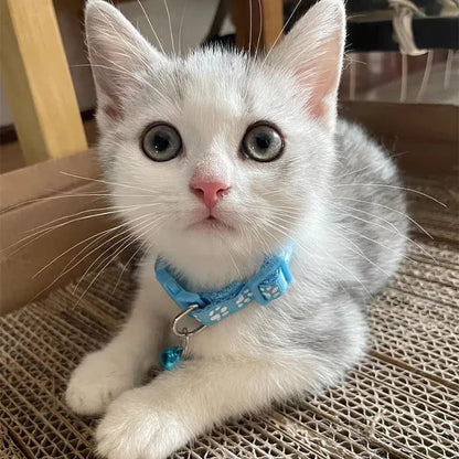 1Pc Colorful Cute Bell Collar Adjustable Buckle Cat Collar Pet Supplies Footprint Personalized Kitten Collar Small Dog Necklace