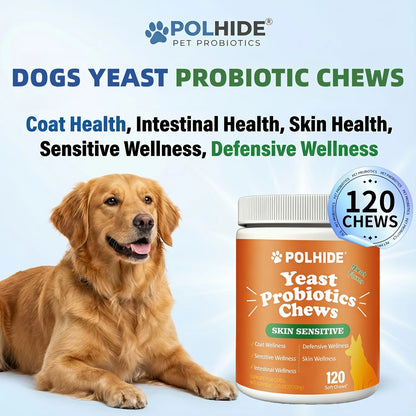 [90 Day Supply]120 Chews Yeast Probiotic For Dogs - Meat Flavor Soft Chews, Coat And Intestinal Health, Sensitive And Defensive Wellness, Pet Probiotic Supplement, All Ages Suitable