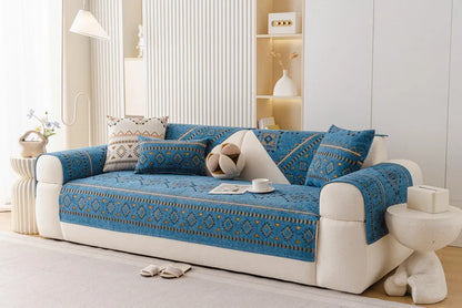Chenille Sofa Cover Anti-slip Geometric Couch Slipcover Winter Warm ArmChair Protector for Living Room 1/2/3/4 Seater L Shaped