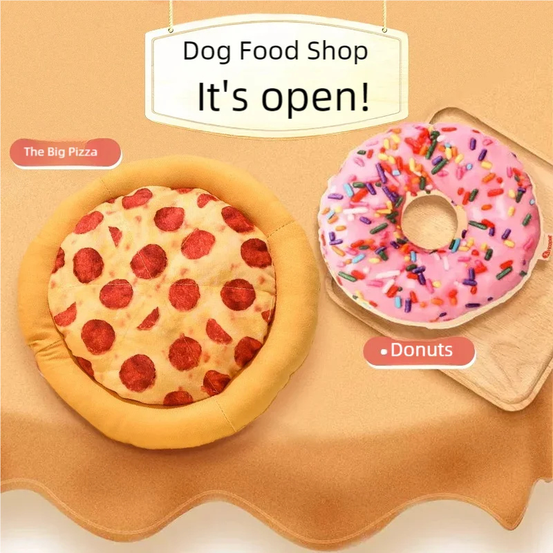 Plush Dog Toy Doughnut Pizza Shape Pet Squeaky Toys for Small Large Dogs Cleaning Teeth Puppy Chew Sound Toy Pet Supplies