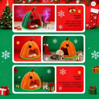 Christmas Pumpkin Pet Bed - Warm Cat & Dog House with Removable Cushion/for winter/warm/decoration/ dress up/snowflake、costumes