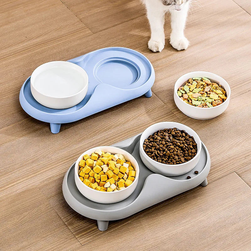 Ceramic Double Pet Bowl Elevated Design - Non-Tip Stable Large Capacity Cat Dog Food Water Dish Ant Proof Feeder