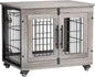 Lulive Dogs Crate Furniture for Medium Dogs, 32'' Dogs Kennel Indoor with Cushion & Wheels Wooden Doges Cage Double Doors Dog,Cu