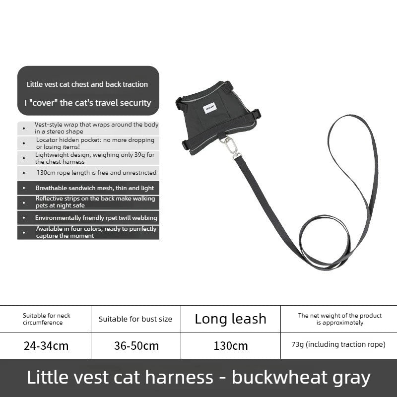 Anti-Escape Cat Vest Harness 39g, GPS Tracker Pocket, Breathable Mesh, Reflective, 130cm Leash for Walking, cat accessories