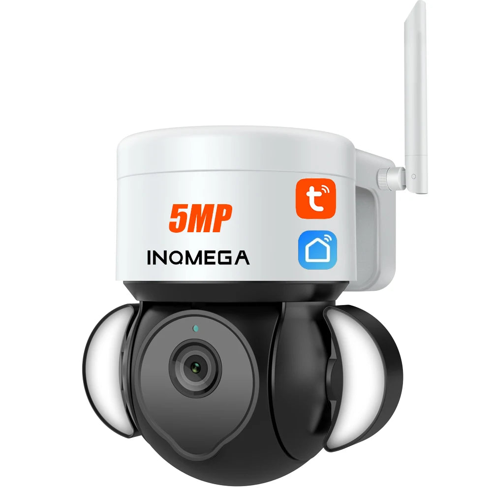 INQMEGA 5MP Wifi TUYA CAMERA Smart Cloud PTZ IP Camera with Night Vision WIFI Outdoor Foodlight Video Surveillance Cam for Yard