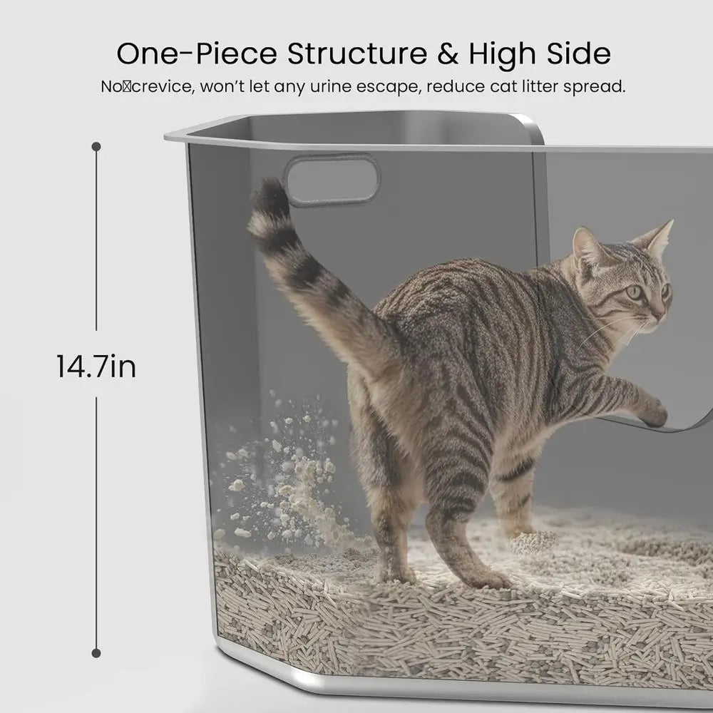 Corner Metal Cat Litter Box with High Sides, One-Piece Design, Easy Clean, Non-Stick, Odor-Free for Small to Medium Cats
