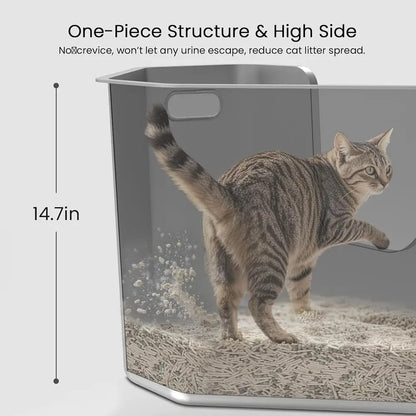 Corner Metal Cat Litter Box with High Sides, One-Piece Design, Easy Clean, Non-Stick, Odor-Free for Small to Medium Cats