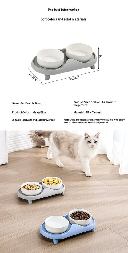 Ceramic Double Pet Bowl Elevated Design - Non-Tip Stable Large Capacity Cat Dog Food Water Dish Ant Proof Feeder