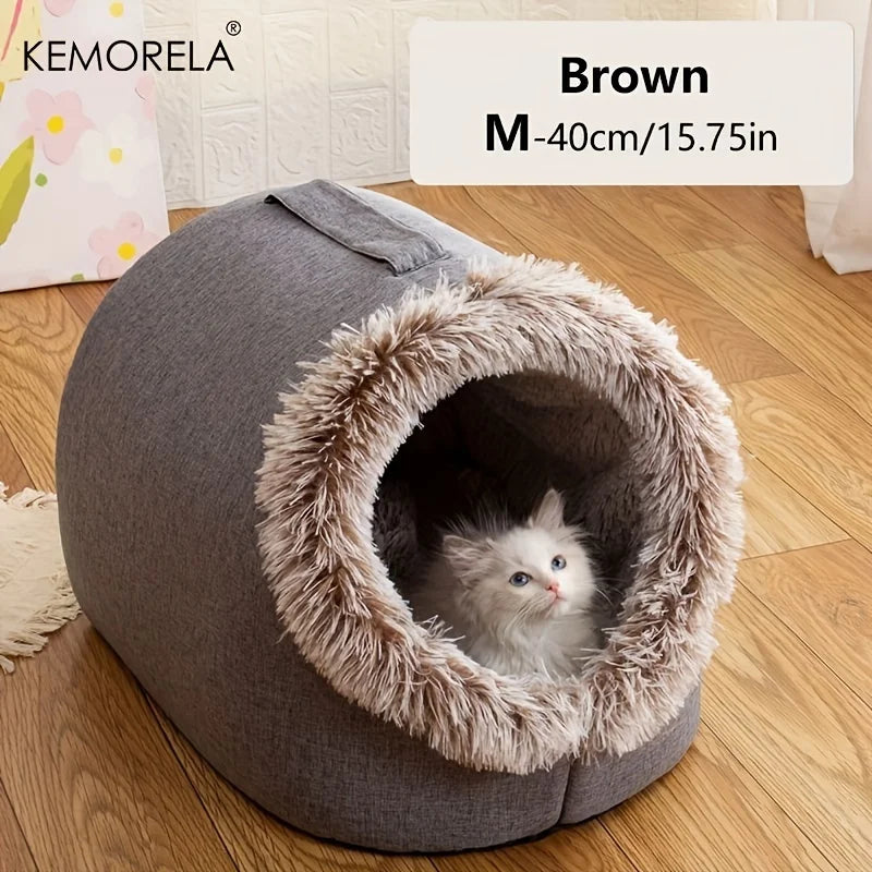 KEMORELA Winter Cat Bed Self-Warming Puppy House Cozy Cat Sleeping Cave Beds Indoor Kitten Nest Kennel Hut for Small Medium Cats