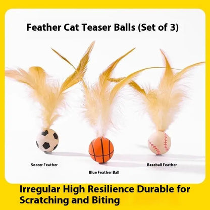 {QTG333} Tumbler Cat Teaser Toy With Removable Feathers & Bells - Self Amusing Kitten Play Wand Easy To Clean And Reassemble