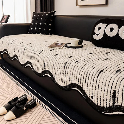 Nordic Striped Plush Sofa Cover Irregular Non-slip Corner Sofa Seat Cover Winter Warm Sofa Protector Towel for Living Room Decor
