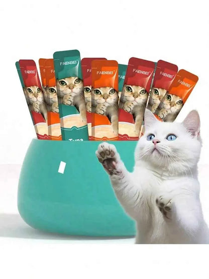 Pet Snacks, Assorted Lickable & Squeezable Cat Treats, Chicken Egg Yolk/Salmon Krill/Tuna Mussels, 0.52 Oz Pouches,