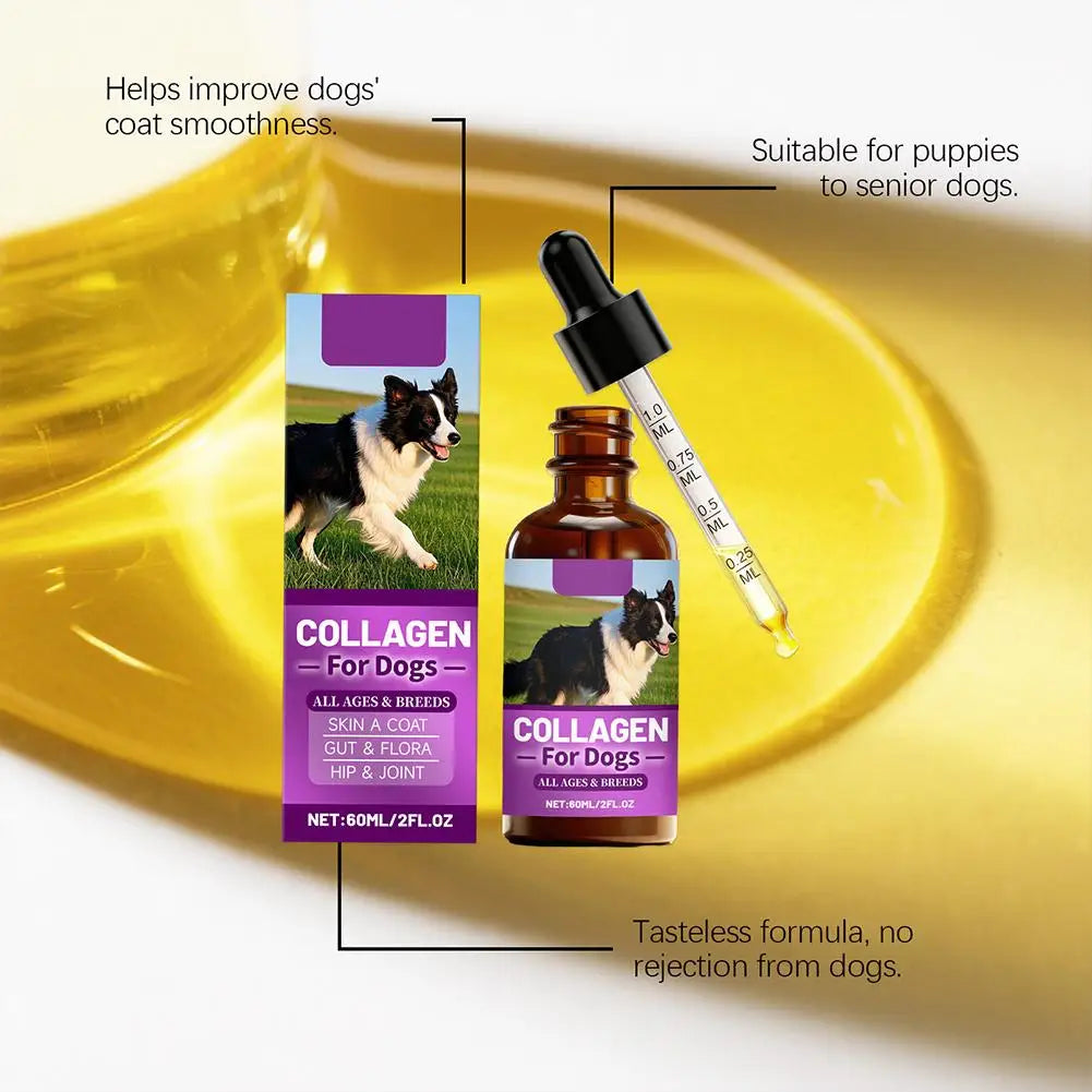 Dog Collagen Absorbable Drops Pet Cleaning & Nutritional Care - Skin Hair Intestinal Joint Health Support Daily Pet Supplement