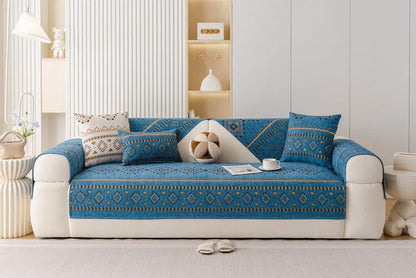 Chenille Sofa Cover Anti-slip Geometric Couch Slipcover Winter Warm ArmChair Protector for Living Room 1/2/3/4 Seater L Shaped