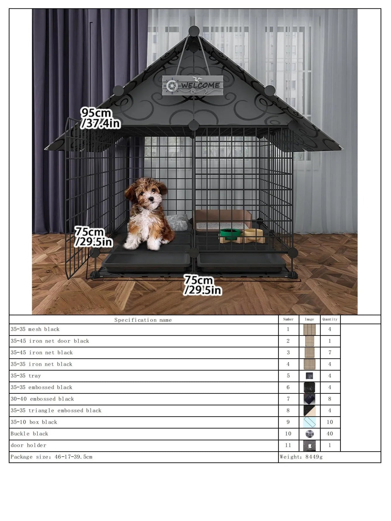 Indoor Dog Cage Villa with Toilet Small Dog Shelter for Pomeranian And Teddy Dogs Family Pet Cage with Tray