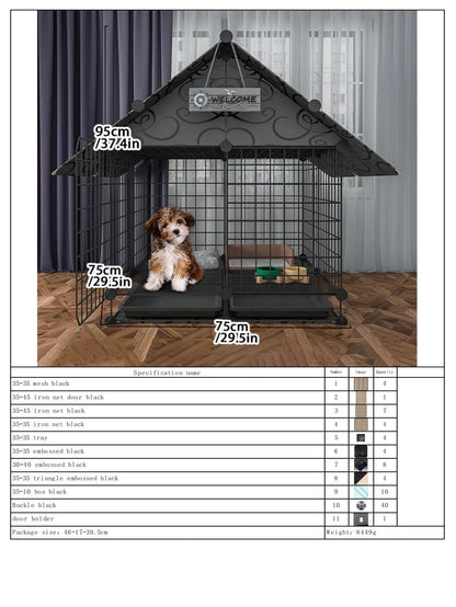 Indoor Dog Cage Villa with Toilet Small Dog Shelter for Pomeranian And Teddy Dogs Family Pet Cage with Tray