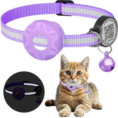 GPS Cat Collar Cats Accessories Cats Airtag Collar with QR ID Pet Tag Reflective Anti-Lost Tracker Air Tag Holder Kitten Collar