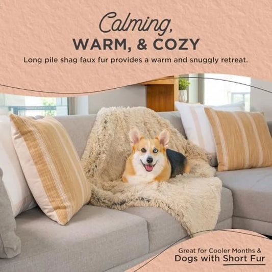 Calming Shag Dog Blanket Ultra Soft Faux Fur Pet Throw, Anxiety-Relief, Lightweight Warm Bed Cover for Dogs and Cats, Machine W