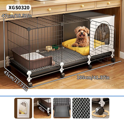 Dog Cage for Small and Medium-Sized Dogs, Indoor Household Use, Teddy Bichon Dog House with Tray, Integrated Toilet, Cat Cage, Dog Fence