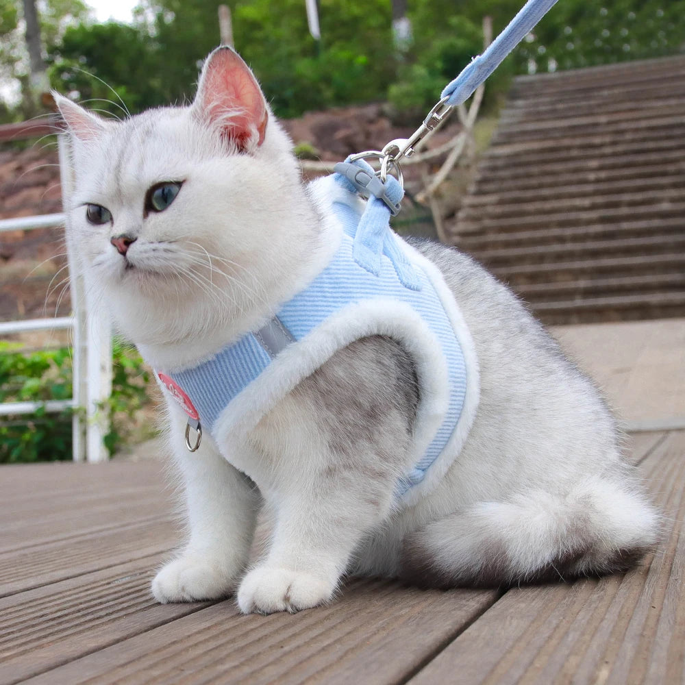 Rabbit Fur Cat Dog Harness and Leash Set Winter Pet Outdoor Walking Supplies Reflective Adjustable Kitten Puppy gatos Harnesses