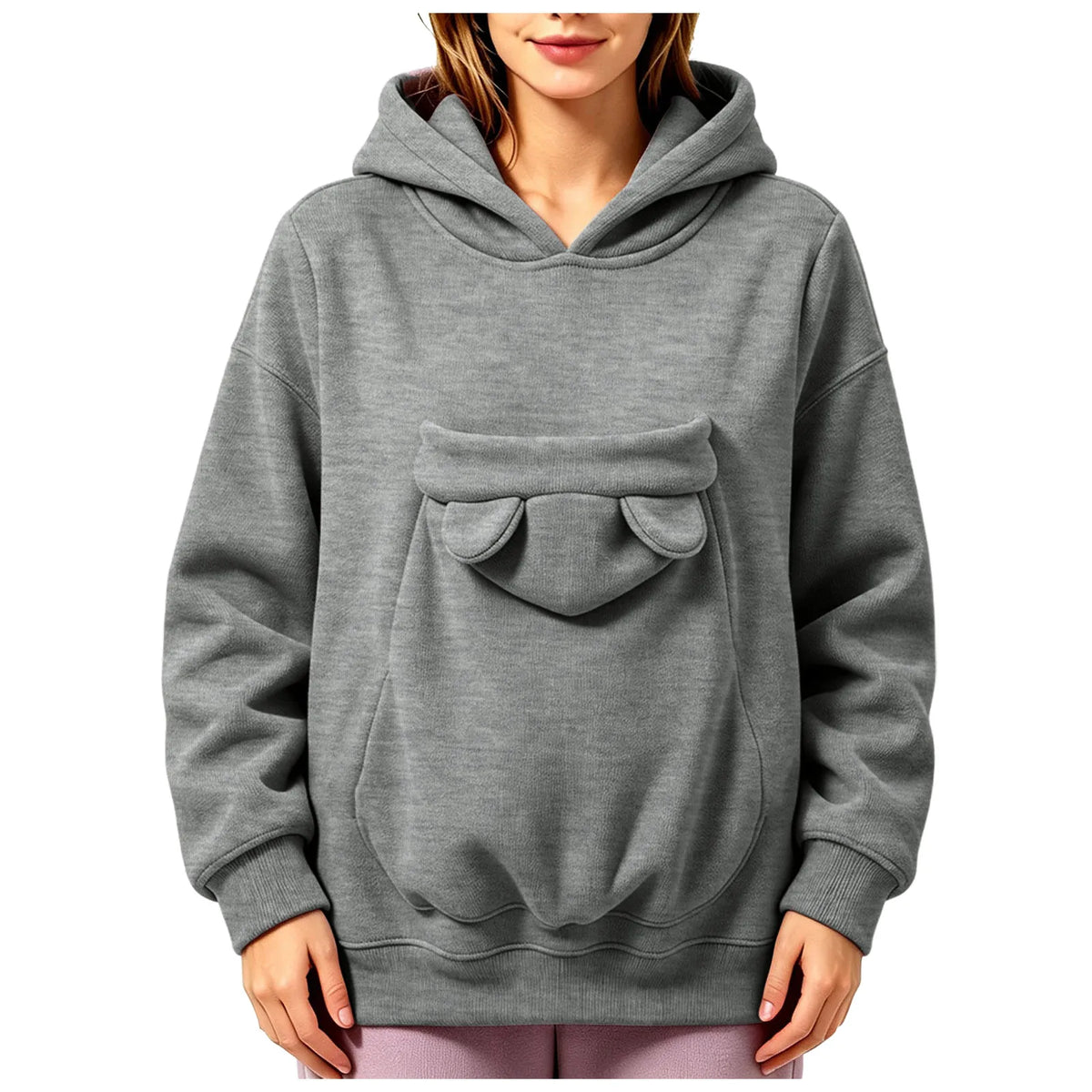 Kangaroo Pocket Cat Dog Hoodies For Women Autumn Winter Warm Outwear Sweatshirt Comfortable Street Style Trendy Fashion Tops
