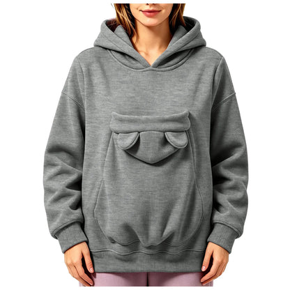 Kangaroo Pocket Cat Dog Hoodies For Women Autumn Winter Warm Outwear Sweatshirt Comfortable Street Style Trendy Fashion Tops