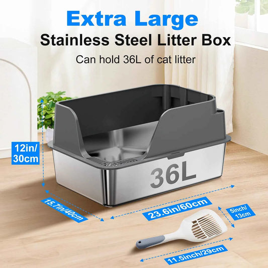 Stainless Steel Cat Litter Box,  Extra Large Splash-proof & Leak-proof Litter Box Suitable for Large Cats