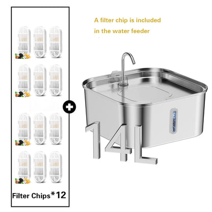 14L/7L Automatic Dog Water Fountain Stainless Steel Cat Pet Fountain with window Silent Cat Dog Water Feeder( No 5V 1A Plug