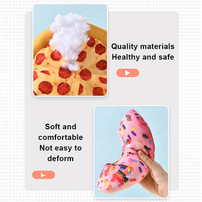 Plush Dog Toy Doughnut Pizza Shape Pet Squeaky Toys for Small Large Dogs Cleaning Teeth Puppy Chew Sound Toy Pet Supplies