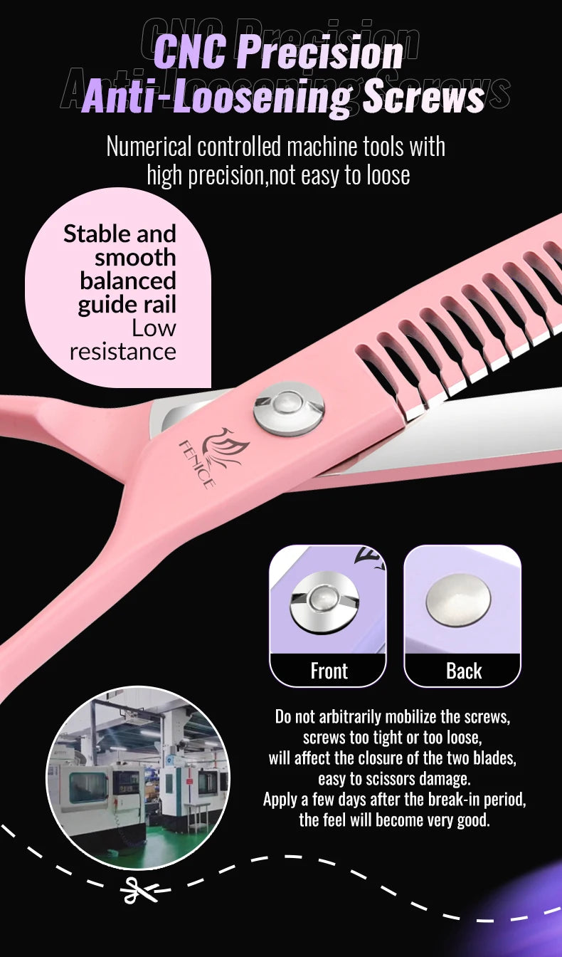 Fenice Dog Beauty Scissors Colorful 6.5/7/7.5 inch JP440C Professional Dog Grooming Scissors Curved Thinner Chunker Shears Tools