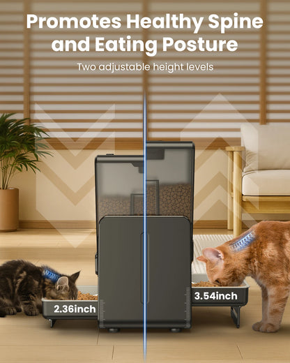 5L Automatic Cat Kibble Dispenser 2 Bowls Smart Voice Recorder Pluggable Control Panel Auto Cat Food Dispenser For Pet Dry Food