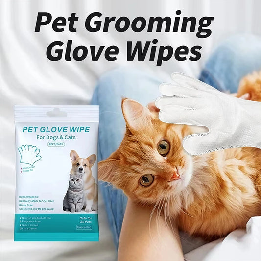 6pcs Unscented Extra Thick Pet Cleaning Wipes for Dogs & Cats,Dog Washing Bathing Deodorizing Grooming Gloves for Daily Care - Pet Suppie