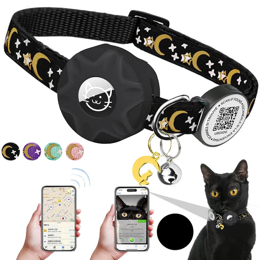 Luminous Airtag cat Collar with Smart Pet ID Tag for Apple Tag, AirTag Holder & Bell for Breakaway Kitten Collar Puppy Cats