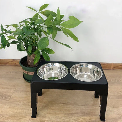 Dog Feeder Stand Elevated Adjustable, Stainless Steel Bowls Double, Raised Food Water Bowls for Small Medium Large Dogs