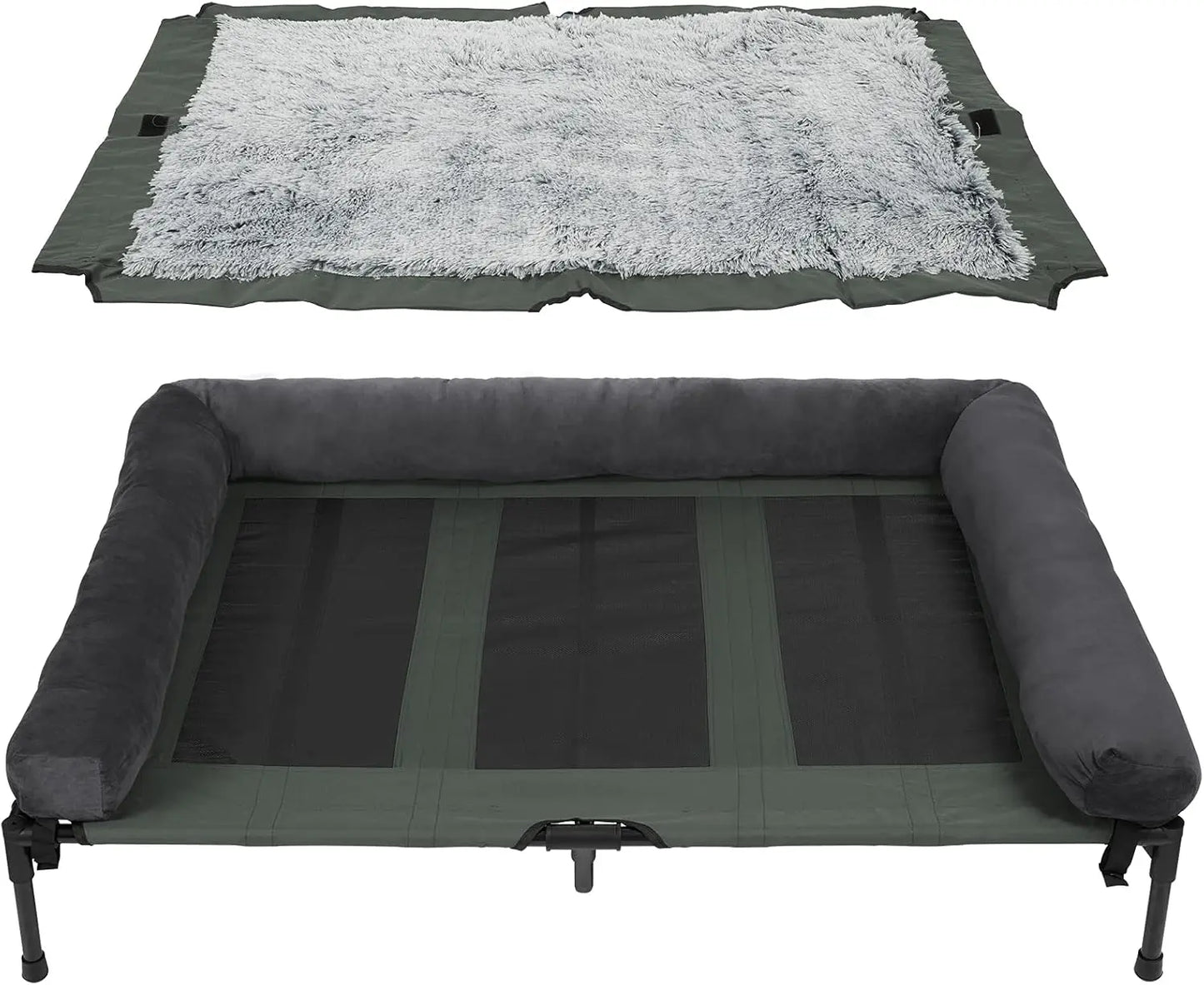 Outdoor Elevated Dog Bed Cooling Raised Pet Lounger Bed Mesh Cot Sleep Camping Bed with Detachable Plush Bolster