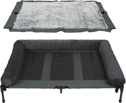 Outdoor Elevated Dog Bed Cooling Raised Pet Lounger Bed Mesh Cot Sleep Camping Bed with Detachable Plush Bolster