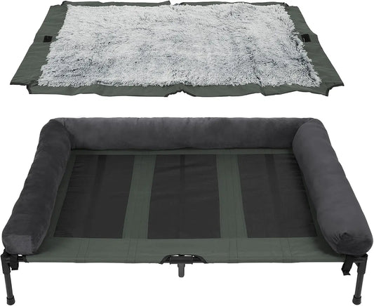 Outdoor Elevated Dog Bed Cooling Raised Pet Lounger Bed Mesh Cot Sleep Camping Bed with Detachable Plush Bolster