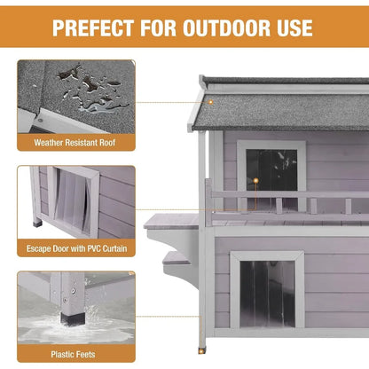 Two-Story Rainproof Outdoor Cat House for Feral Cats with Winter Protection Durable Shelter for Outdoor Use in Gardens Backyard
