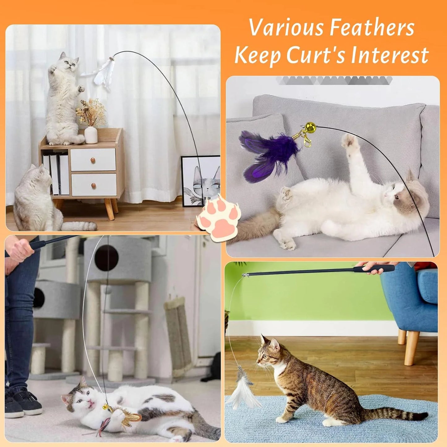 1.8M Cat Teaser Four Section Expandable Cat Fishing Rod Toy with Catnip Interactive Teaser for Kittens Petshop Accessories Durab