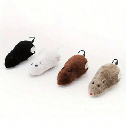 4 Color Cat Toys Wind-up Plush Mouse Toy for Cats and Dogs - Mechanical Movement Cloth Mouse, No Batteries Required