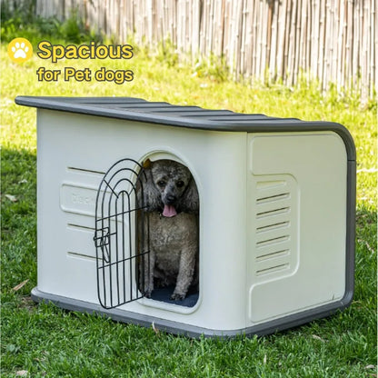 DoubleWall Insulated Plastic Dog House for Outdoor and Indoor Use Waterproof and Durable Shelter with Elevated Floor and Air Ve